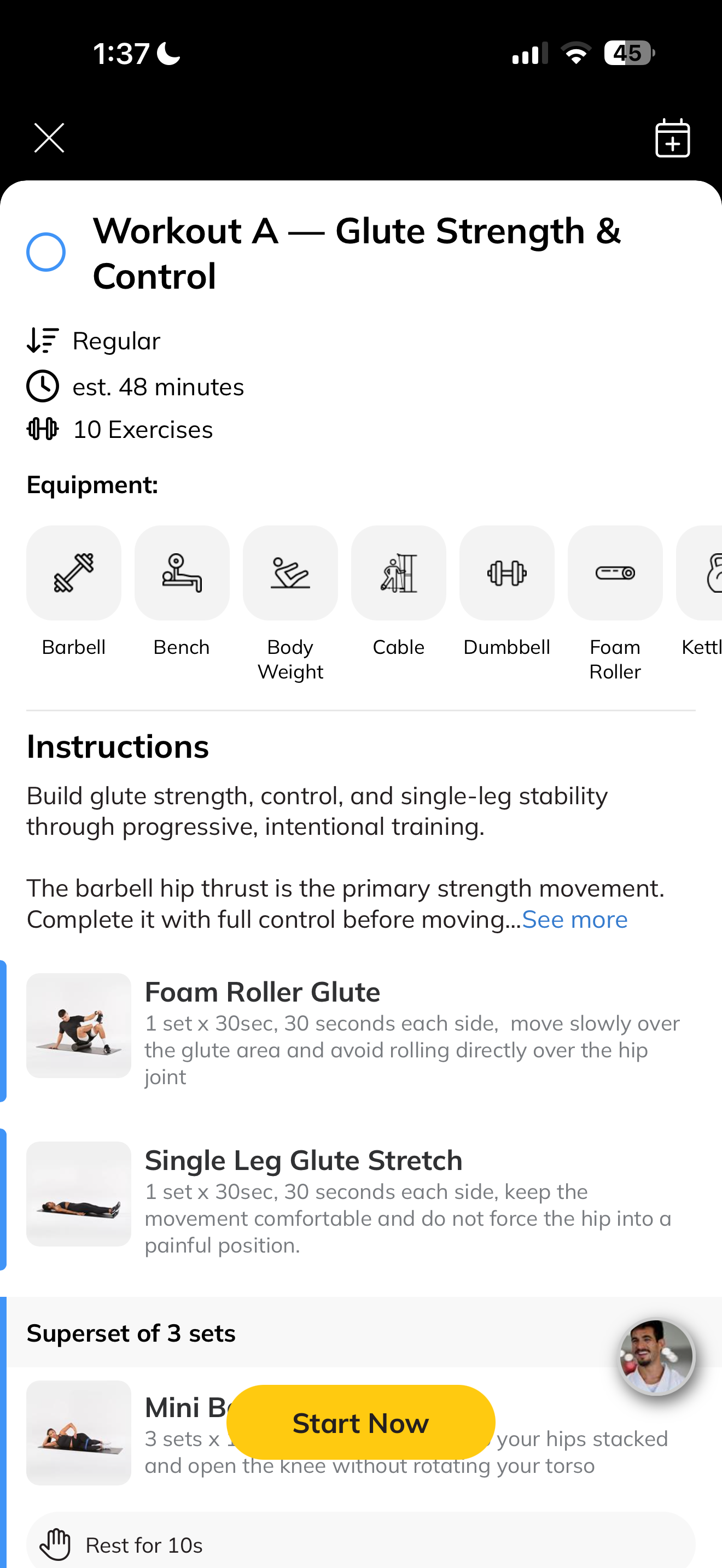 Real GabaFit workout with equipment, instructions, and exercise order